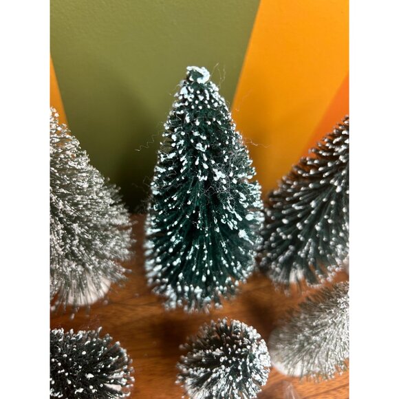 Flocked mini bottle brush Christmas trees house village - set of 12 - Picture 5 of 6